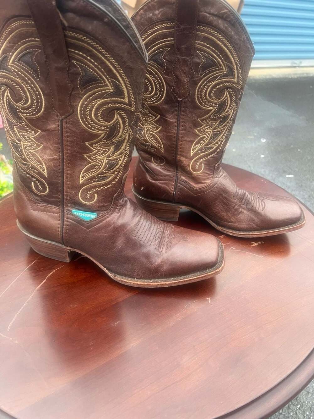 Texas Country Brown Leather Square Toe Western Cowboy Boots
